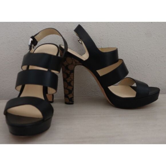 Coach Q1375 Women's Sz 10B Black Bertta Vachetta Leather Heeled Sandals - Picture 12 of 13
